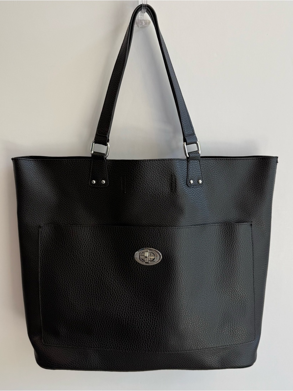 Black Faux Pebbled Leather Laptop Bag Tote Large Unbranded Snap Closure